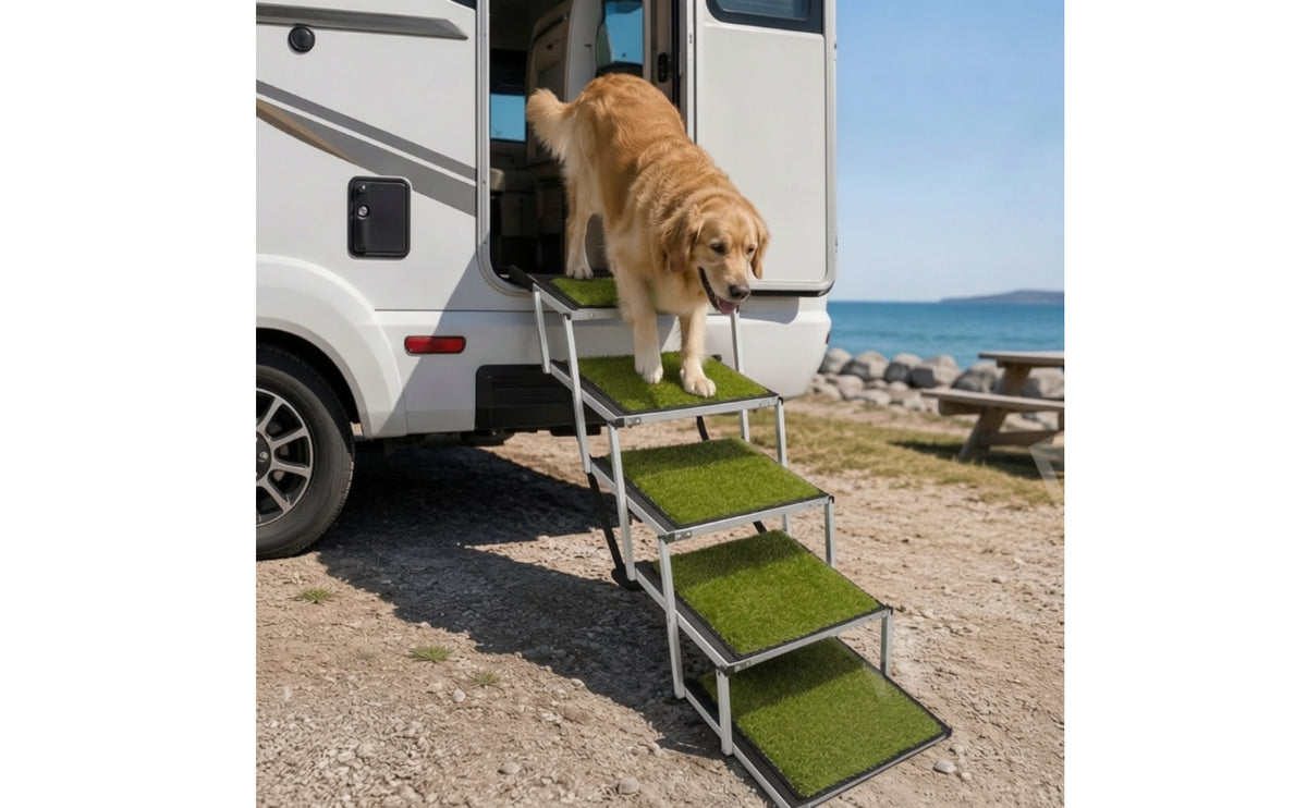 Foldable Pet Car Ramp Non-Slip 5 Steps Dog Stairs Compact Foldable Dog Steps for Dogs, Travel