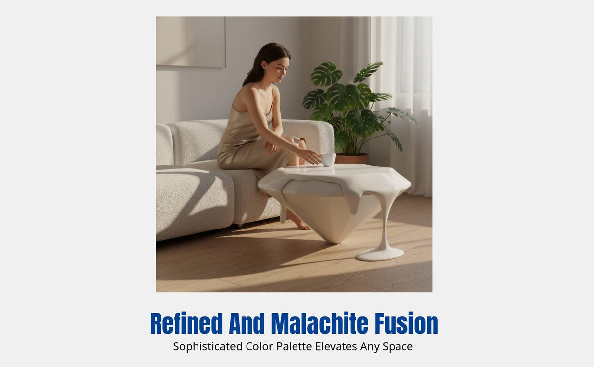 Modern Designer Round Coffee Table, Crystal Cut, Artistic Fiberglass, Minimalist Design, Unique Living Room Accent