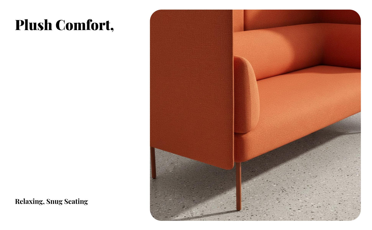 Semi-Enclosed Shape Highrear Privacy Sofa Creates Private Space Banquette utilitarian aesthetic Lounge Seating Minimalist Aesthetic for Interior Designers, Office Managers, Business Owners, Reception Area, Break Room