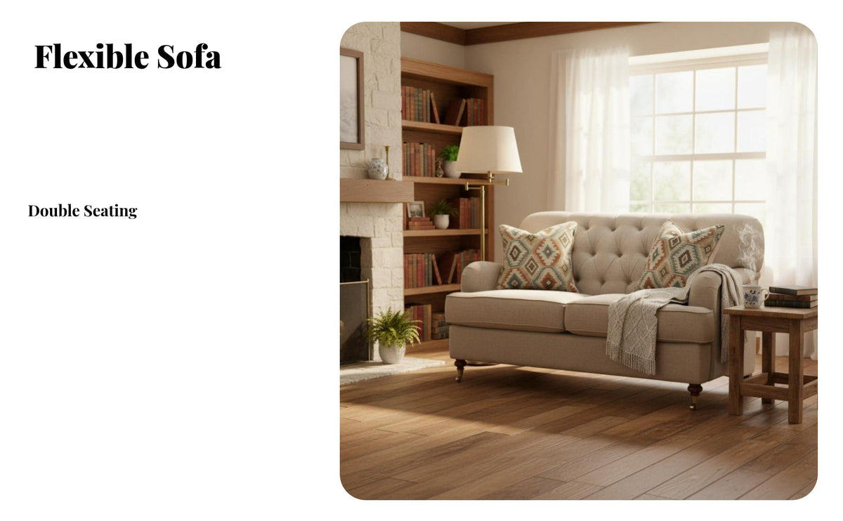 timeless Country design Button-Tufted Settee Vintage Look Sofa Comfortable paddinging Upholstered Furniture sturdy Wood Legs for Interior Decorators, Apartment Dwellers, Living Room, Lounge Area, Bedroom, Entryway