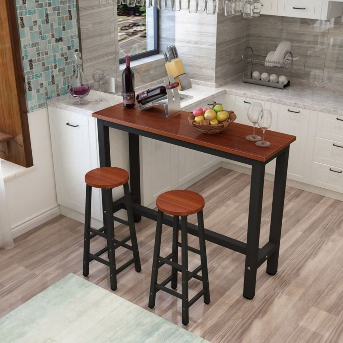 Wall Side Long Table Narrow Bar Table Space Saving Console Breakfast Bar Steel Frame Suitable for Restaurant Owners Apartment Dwellers Kitchen Cafe Balcony Home Decoration