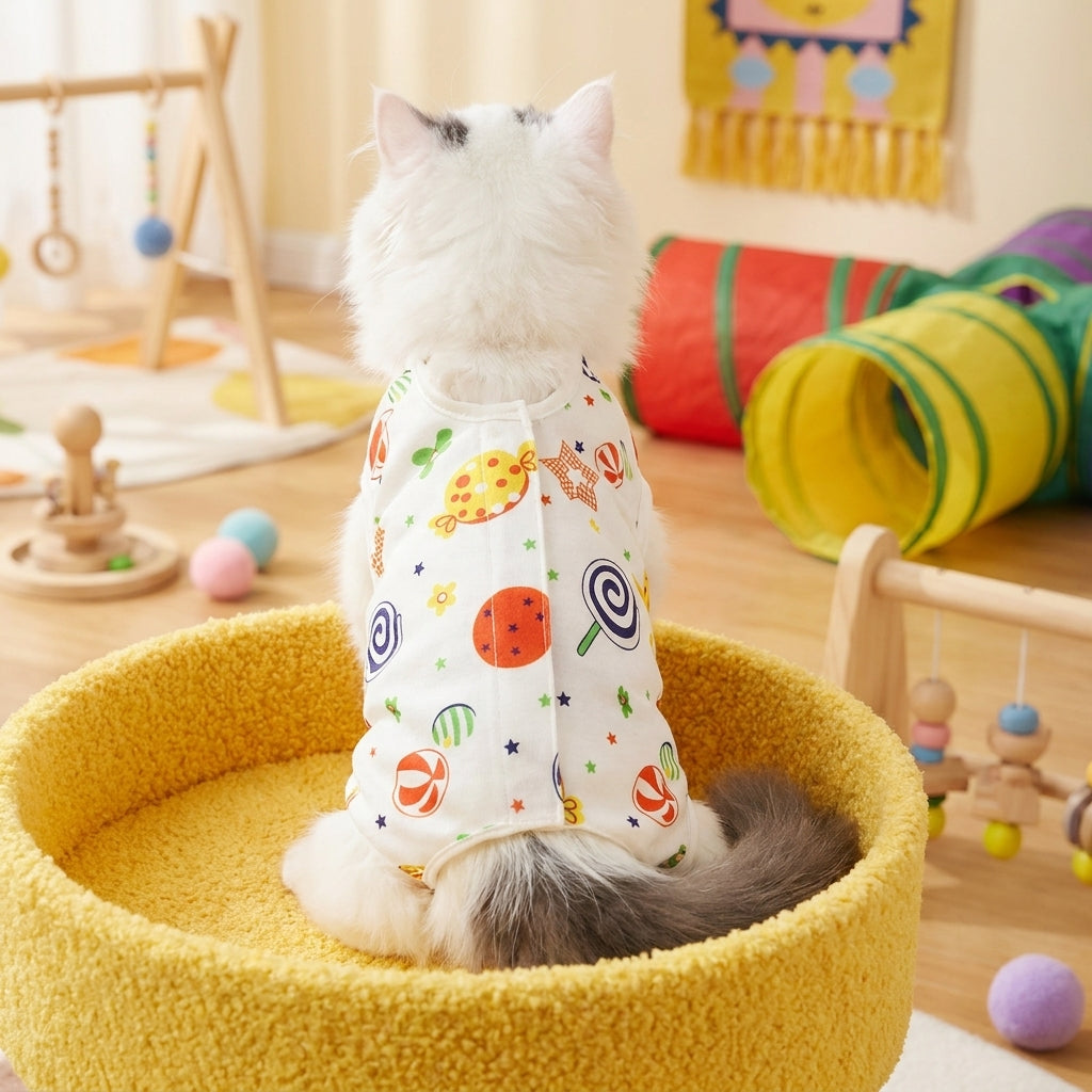 Dog Recovery Suit and Cat Recovery Suit, Polyester Post-Surgery Pet Clothing with Fasteners, Unisex Anti-Lick Post-Operative Pet Clothing Patterned