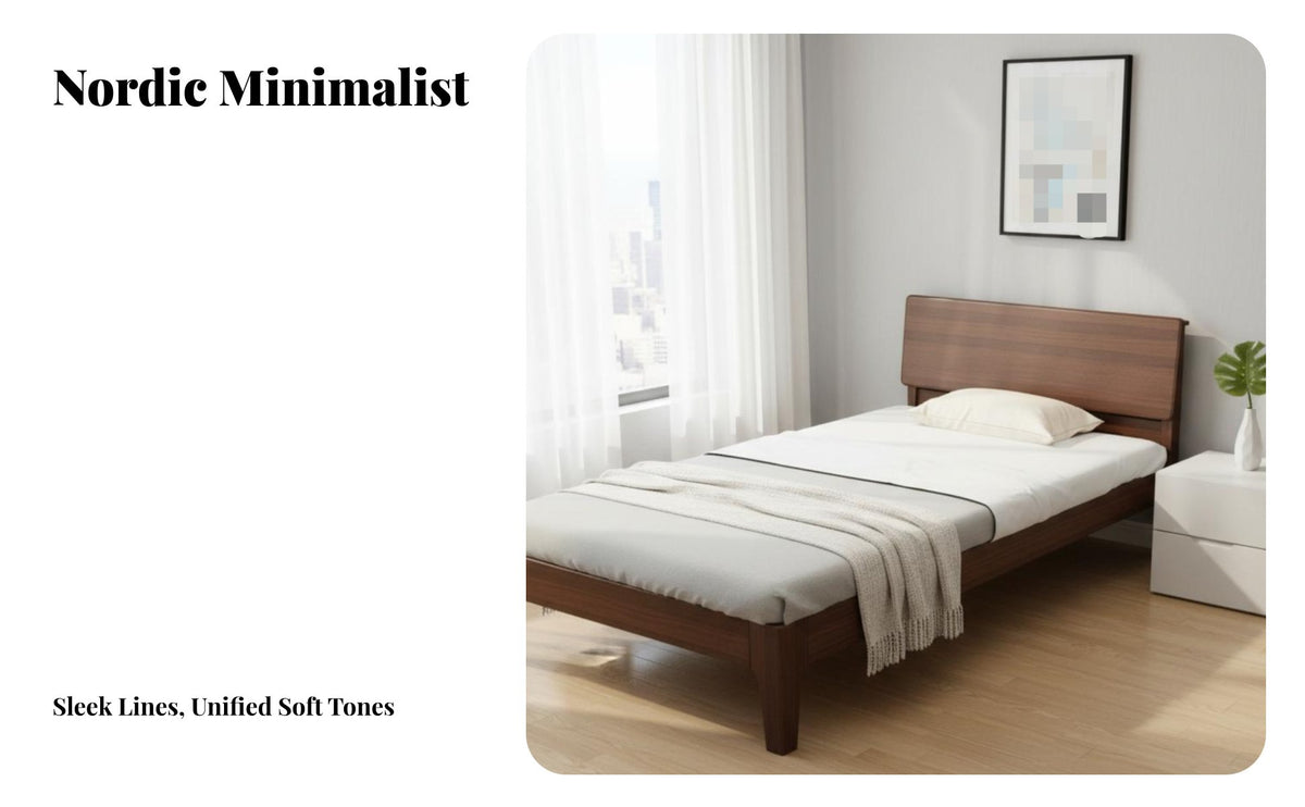 Durable Wood Wood Lowsilhouette foundation Bed Nordic aesthetic Lowsilhouette Bed Base Minimalist Design Bedroom Furniture Slim Headboard for Adults, partners, Toddlers, Small Apartments, Apartment, Guest Room