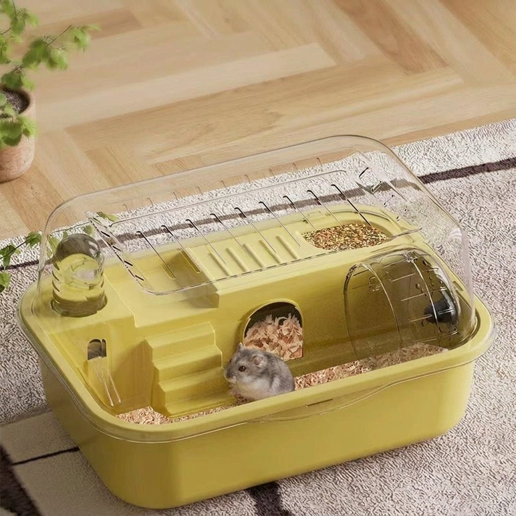 Hamster Cage with Clear Acrylic Hamster Tank and Handle, 2-Level Luxury Acrylic Hamster Enclosure, Indoor Travel Cage for Small Pets to Rest and Hide