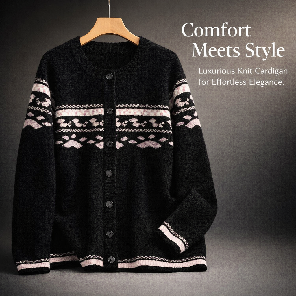 Cardigans for Women UK in Extended Sizes with Soft Viscose Jacquard Knit, Ladies Longline Chunky for Winter Casual Wear, Black Available