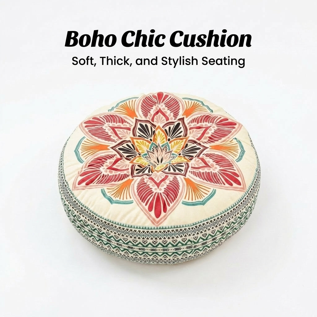 Bohemian Mandala Floor Pillow Cover, Decorative Bohemian Seating Throw, Thickened Round Meditation Mat, Hippie Round for Living Room Floor