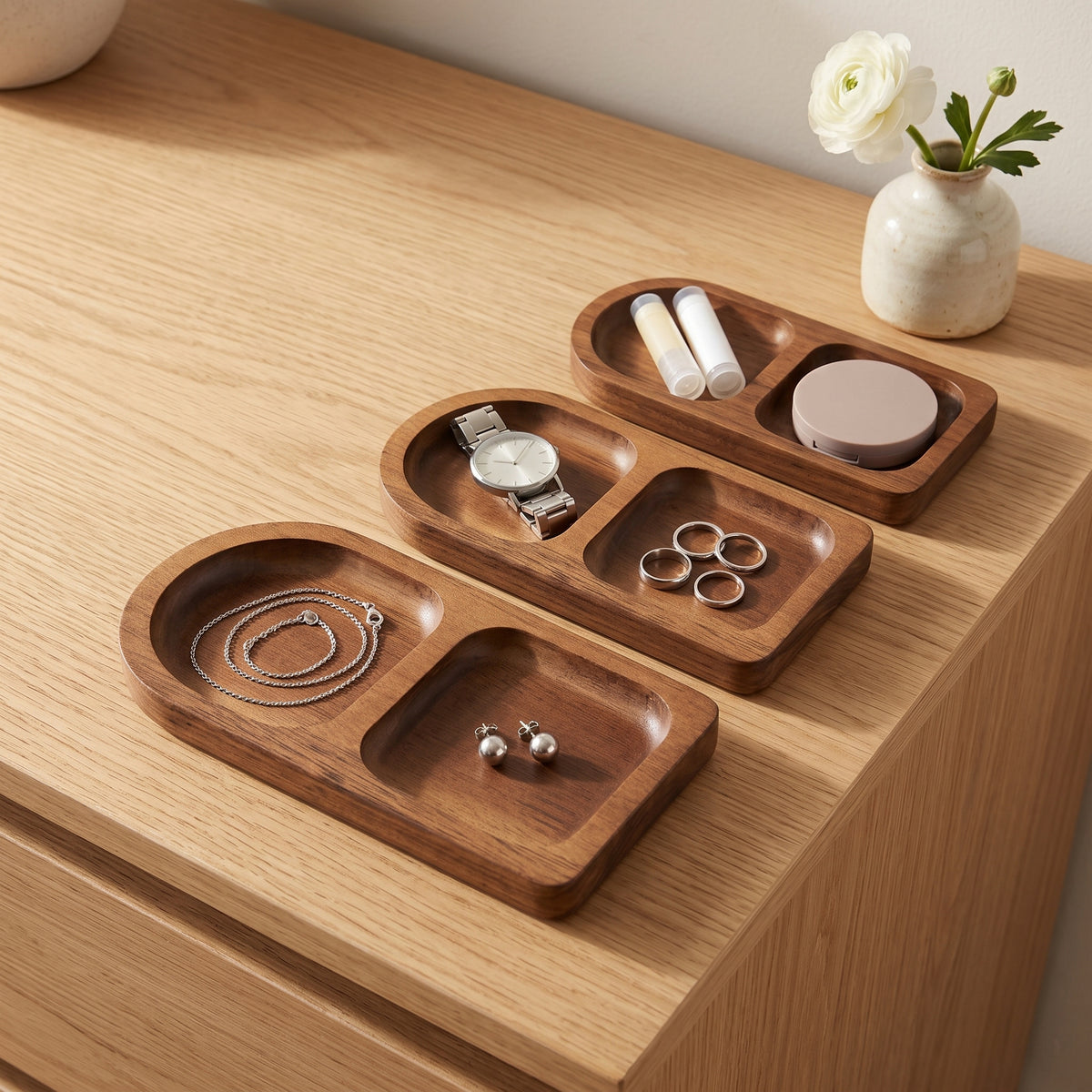 Solid Wood Jewelry Storage Tray for Necklaces, Rings, and Cosmetics - Display Organizer for Vanity and Entryway