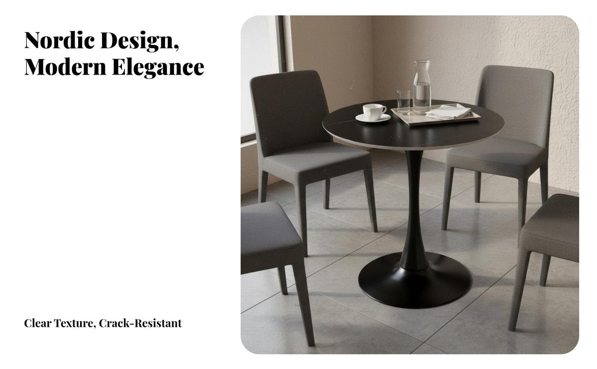 5 Pieces Nordic Design Round Sintered St a Dining Table Scratch Resistant Round Dining Table Set Easy to Clean Household Furniture Space-Saving for Business Owners, Apartment Dwellers, Reception Area, Balcony, Office, Breakfast Nook