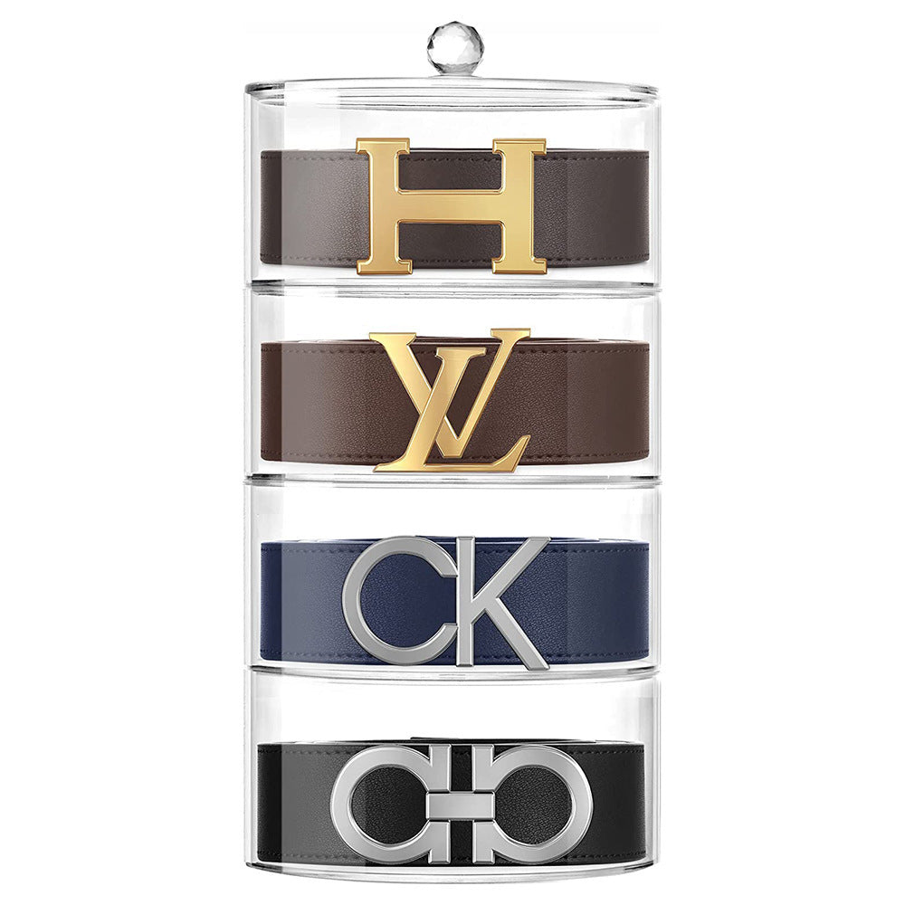 Transparent Acrylic Belt Storage Box, Stackable Cylindrical Display Case for Belts, Jewelry, or Watches