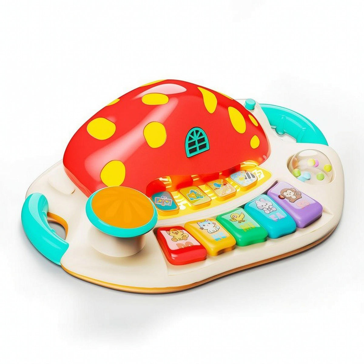Multifunctional Fungus-Shaped Keyboard Toy Light-up Toy Piano with Drum Pad Sensory Kids Piano Keyboard Portable for Toddlers