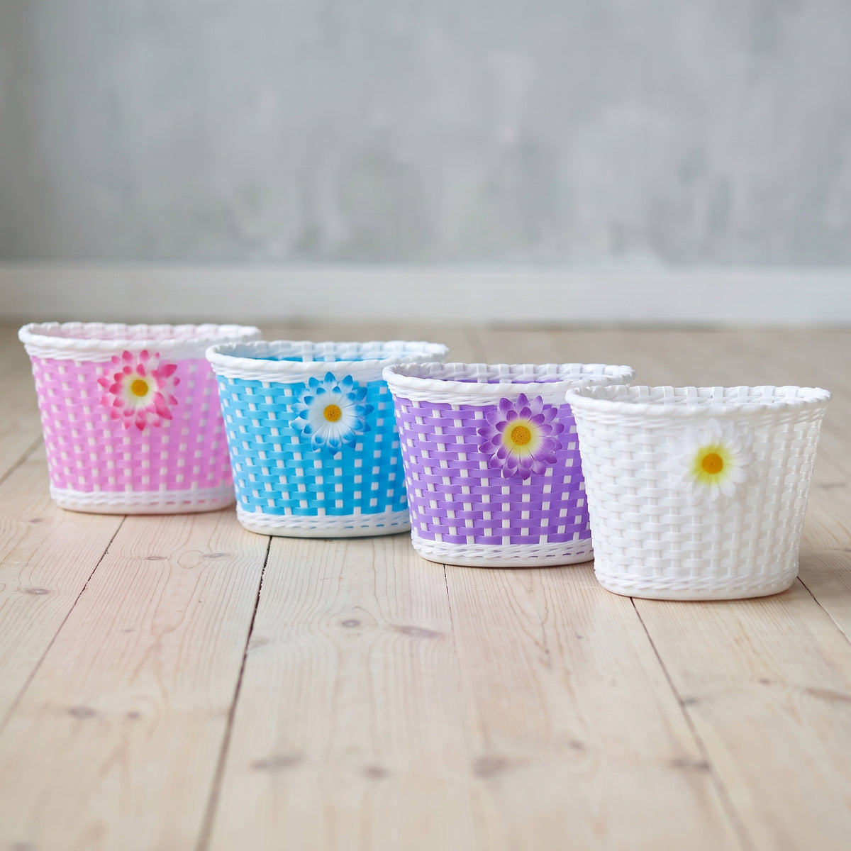 Kids' Bicycle Front Basket, Woven Plastic Shopping Basket for Children's Bikes
