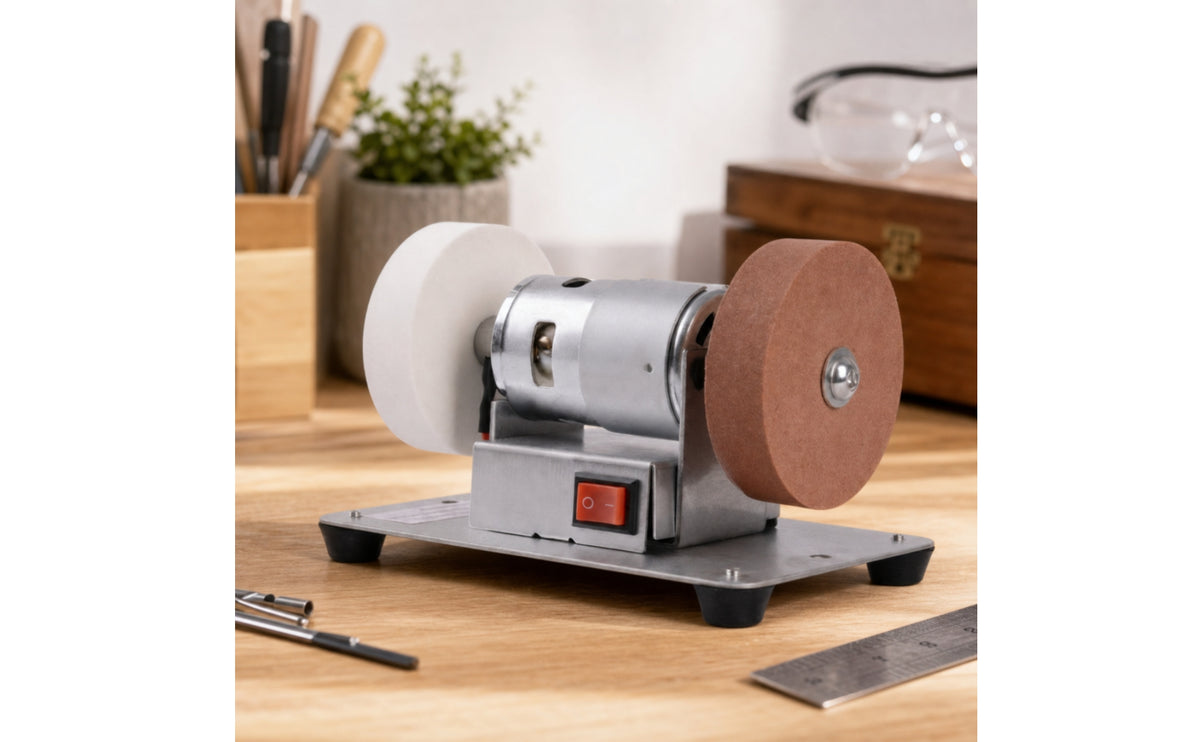 Compact Mini Electric Bench Grinder Tabletop Bench Grinder with Two Wheels Dual Wheel Multi-Purpose Grinding Machine for Hobbyists, DIYers, Home Workshop, Garage