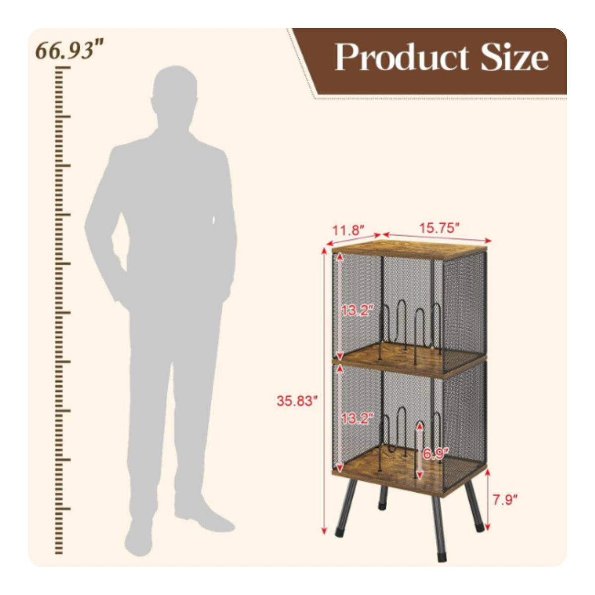 Three-Tier Vinyl Album Stand Easy Assemble 3 Shelf LP Organizer Exposed Mesh