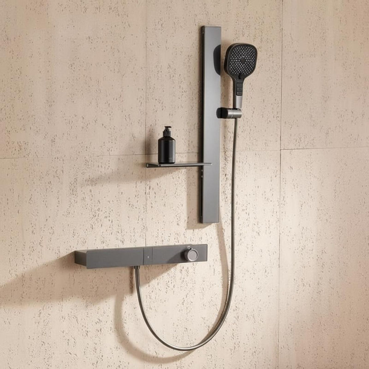 Thermostatic Shower Faucet Set, Brass Waterfall Spout, Shelf