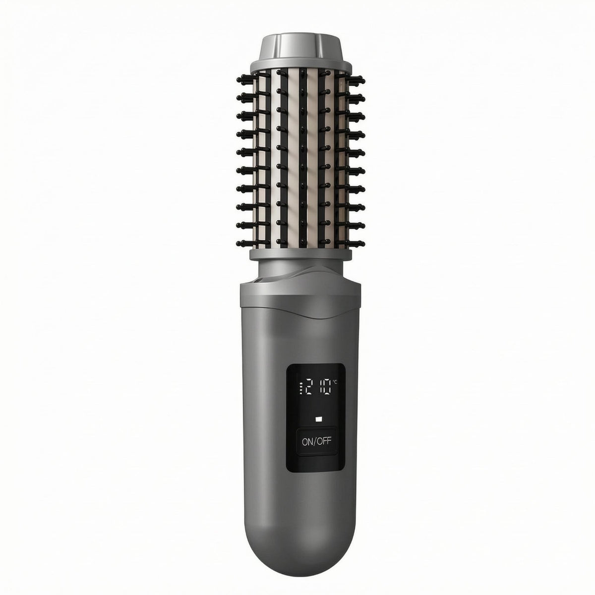 Digital Temperature Display Cordless Curling Brush Shiny Finish Heated Barrel Brush on/off Button