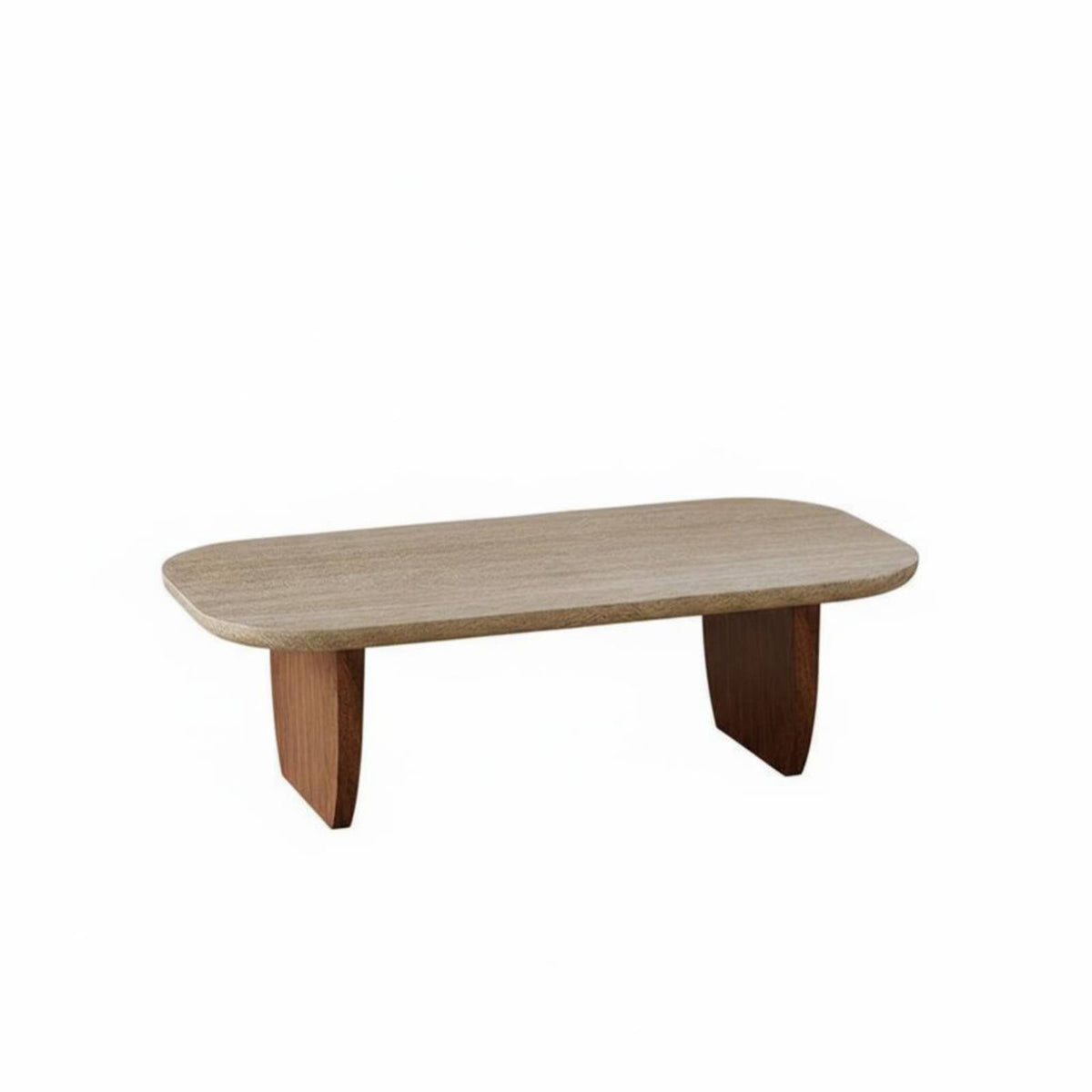 Rectangular Travertine Coffee Table Wabi-Sabi Design Home Furniture Natural Stone Top sturdy Wood Legs for Interior Designers