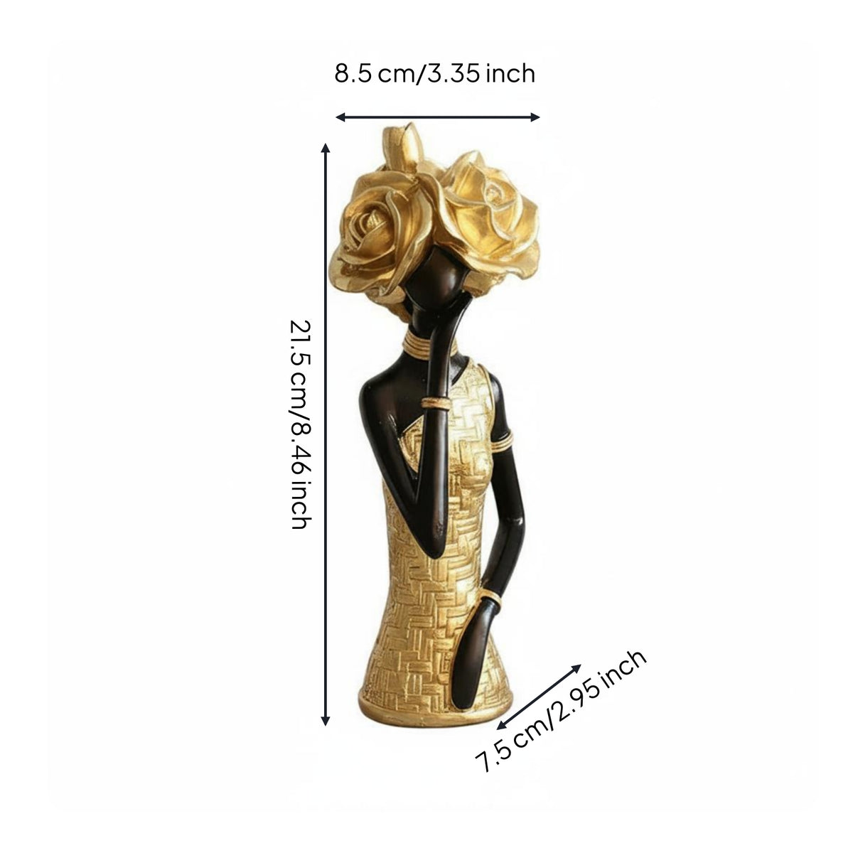 African-Themed Figurine Shiny Finish African Lady Statue Textured Home Decor
