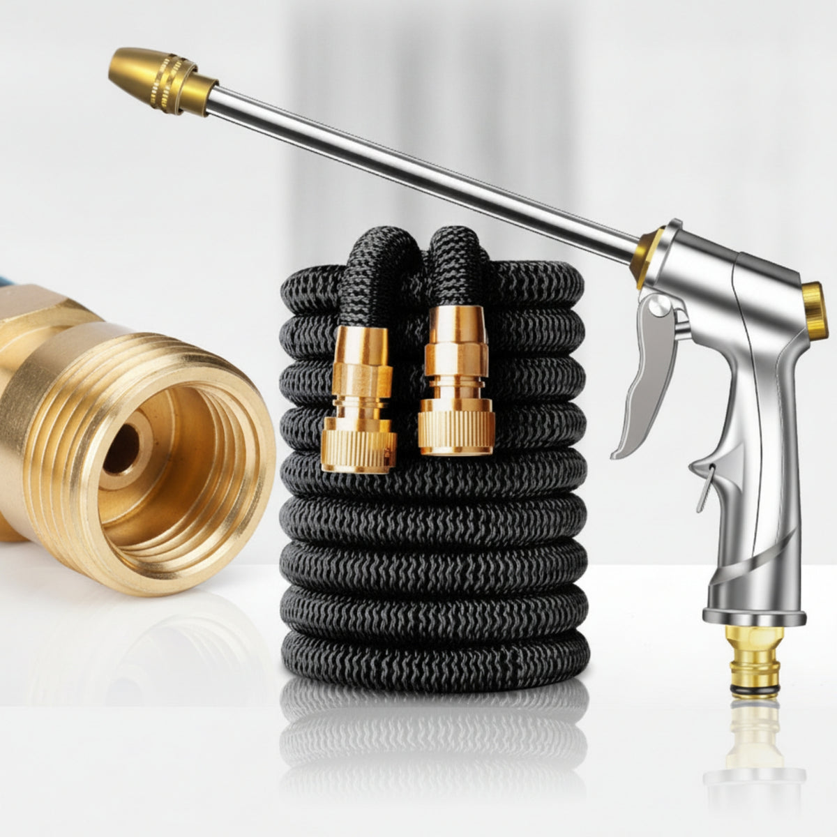 High-Pressure Water with Telescopic Hose Expandable Metal with Braided Hose Adjustable for Vehicle Owners, Gardeners, Patio Cleaning