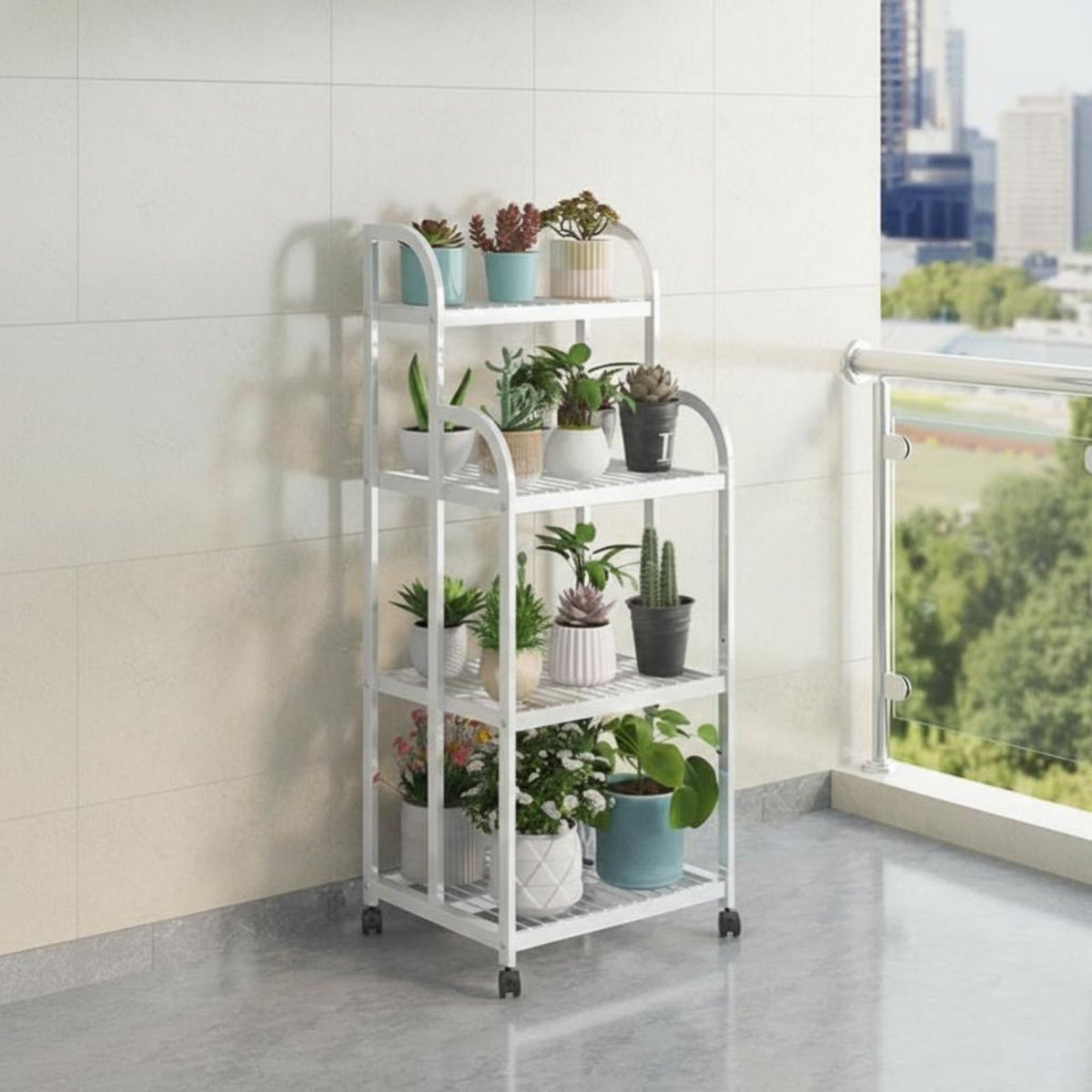 Three-Tier Plant Stand Mobile with 360° Wheels Three-Tier Rolling Planter Shelf Sturdy Duty Ventilated Shelves for Indoor, Patio