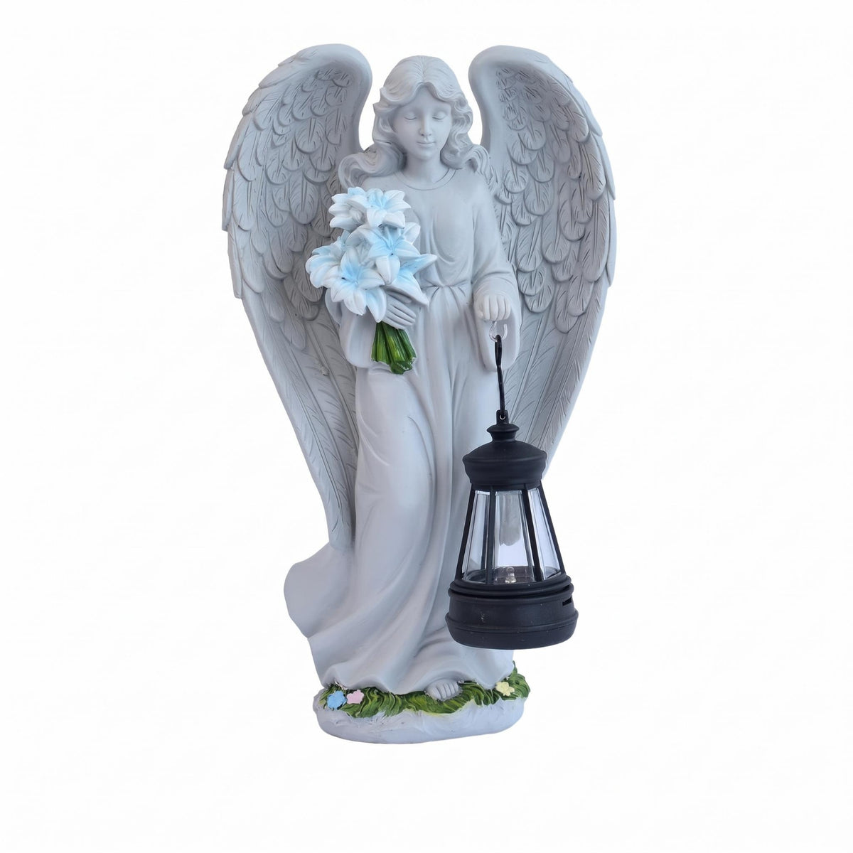 Angel Lantern Statue Feathered Wings Solar Angel Statue Resin for Courtyard