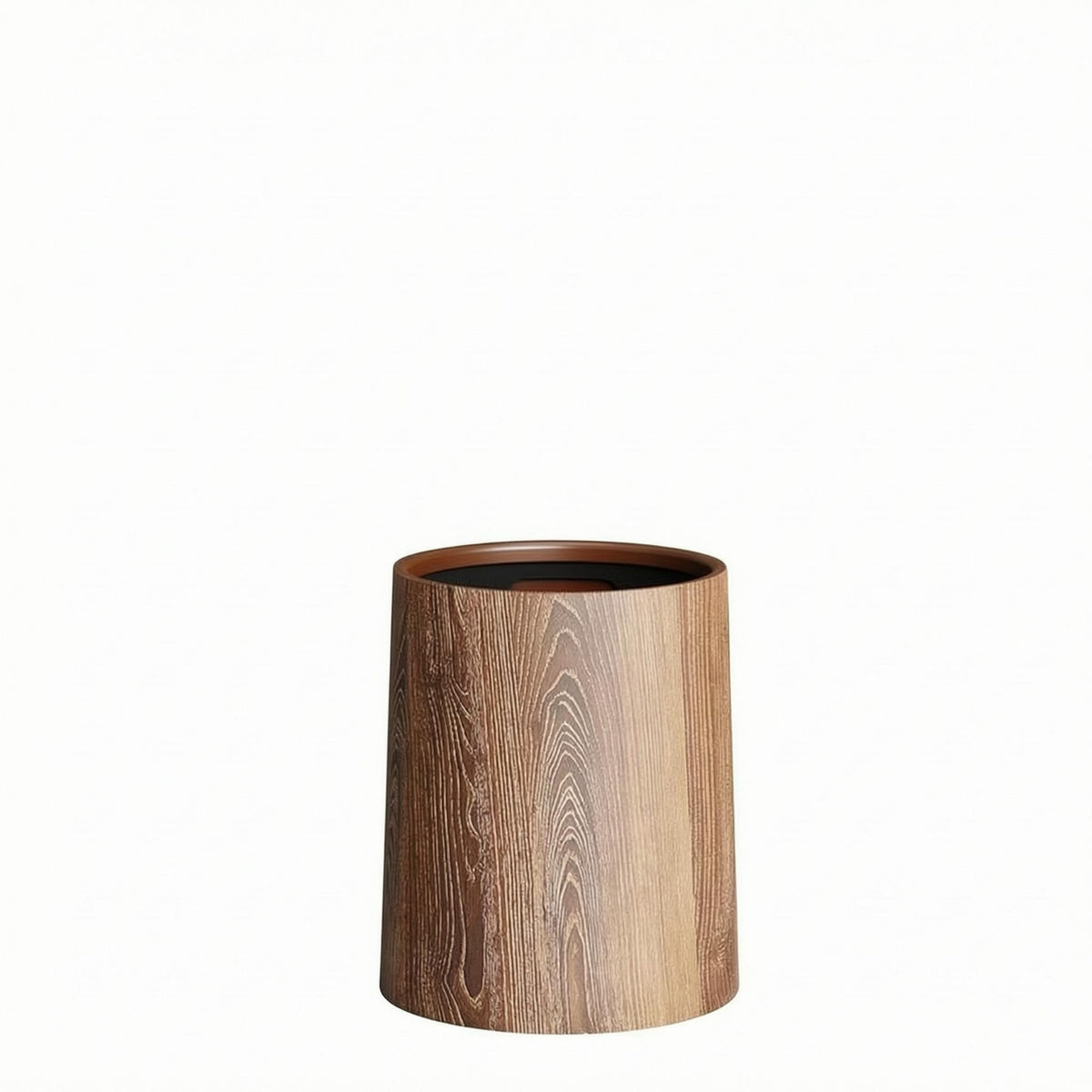 Wood-Grain Trash Can Cylindrical Plastic Rubbish Bin Lidless for Restroom