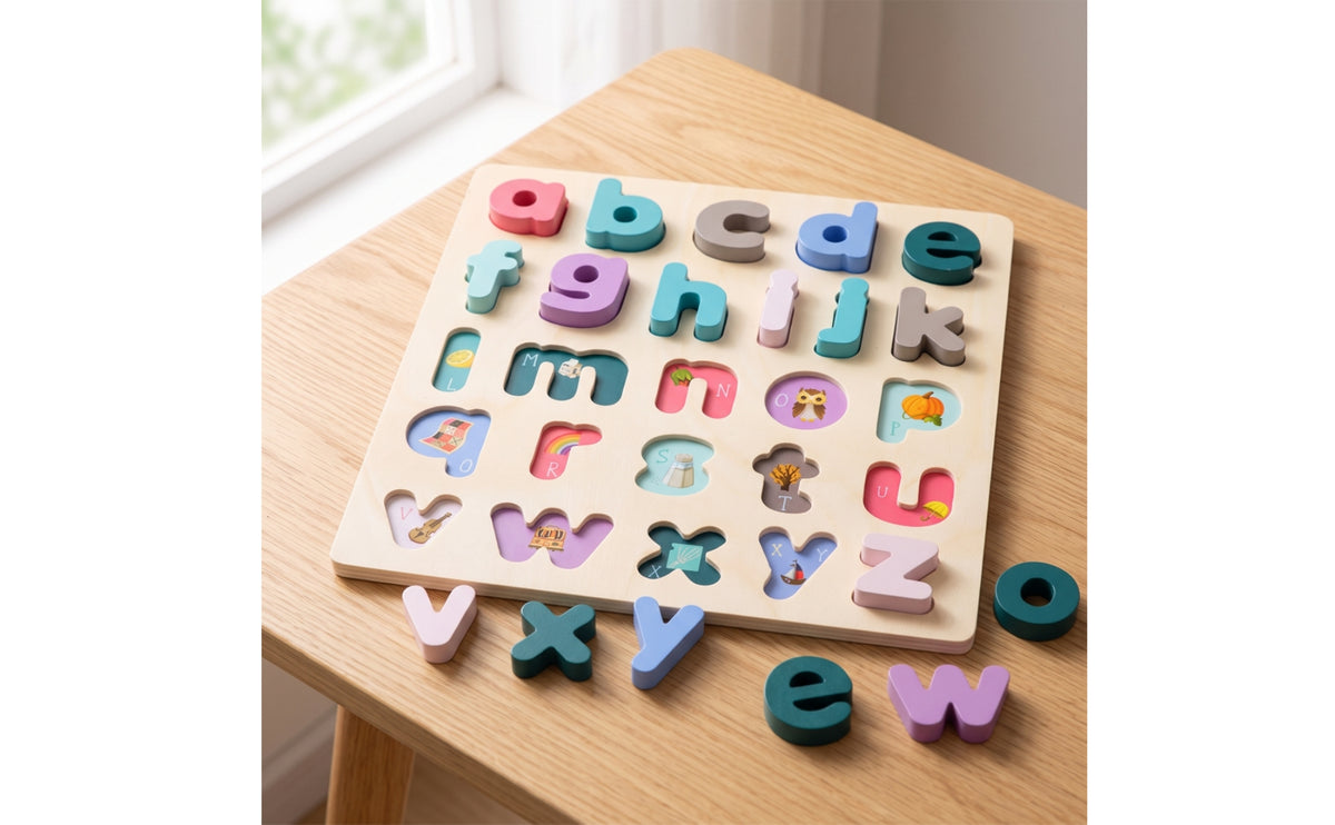 Wooden Letter Puzzle Educational Lowercase Letter Puzzle Pastel Toy for Preschoolers