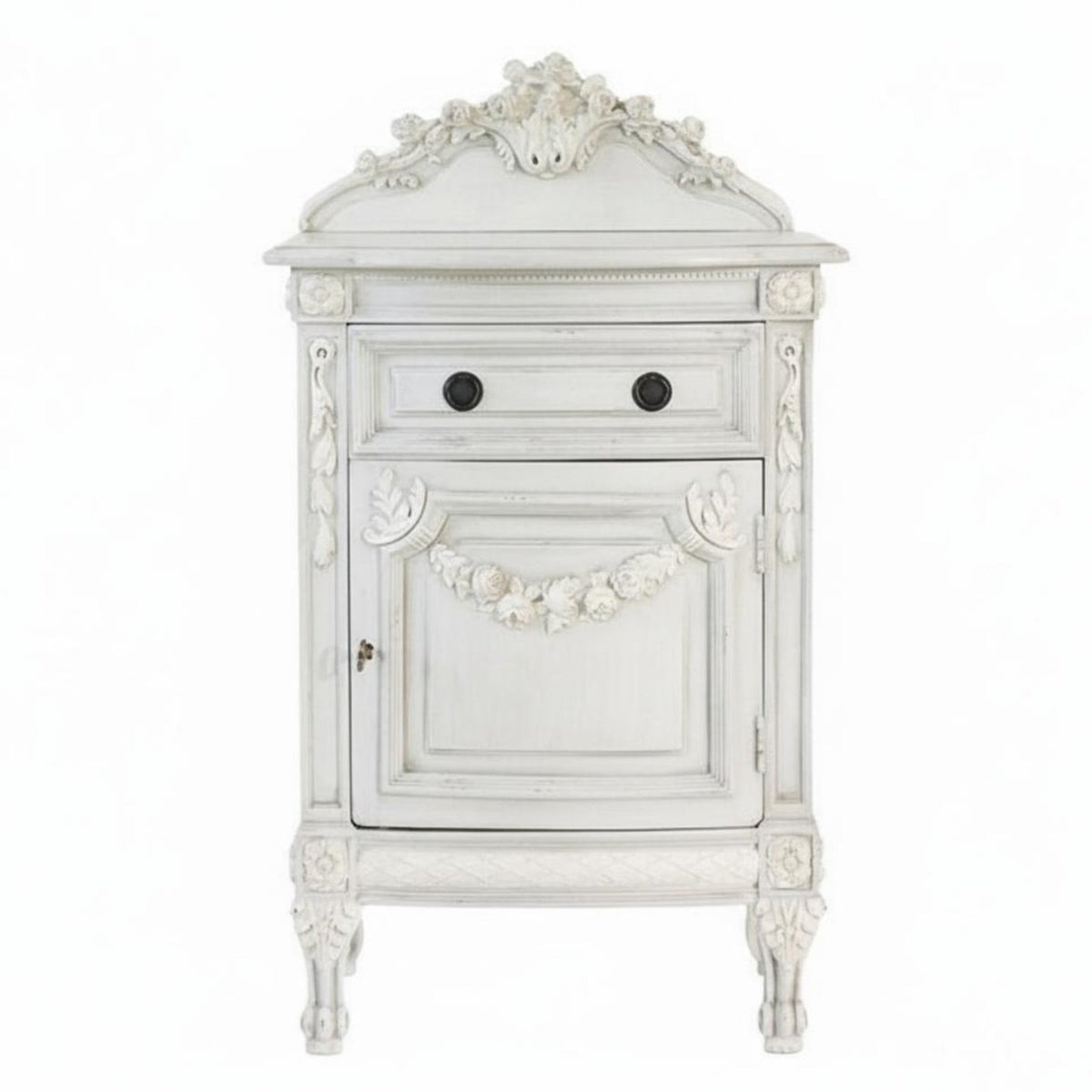 Ornate Pedestal Nightstand French & design Bedroom Furniture Hand-Carved Single Drawer for Home Decoration