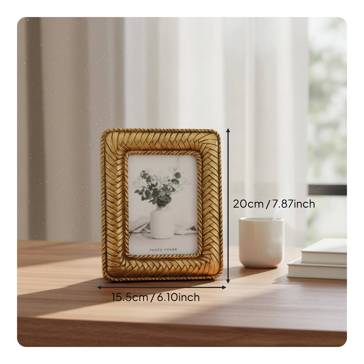 Woven Texture Photo Frame Vintage Look Braided Border Photo Frame for Study Room