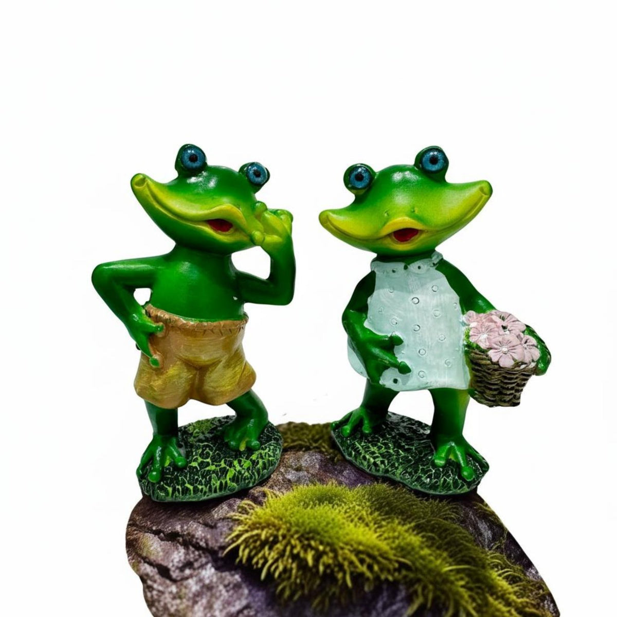 2 Pieces Creative Gift Garden Frog Sculpture Set Whimsical Design Cute Frog Couple Decor Weather Resistant for Couples, Outdoor, Yard, Patio
