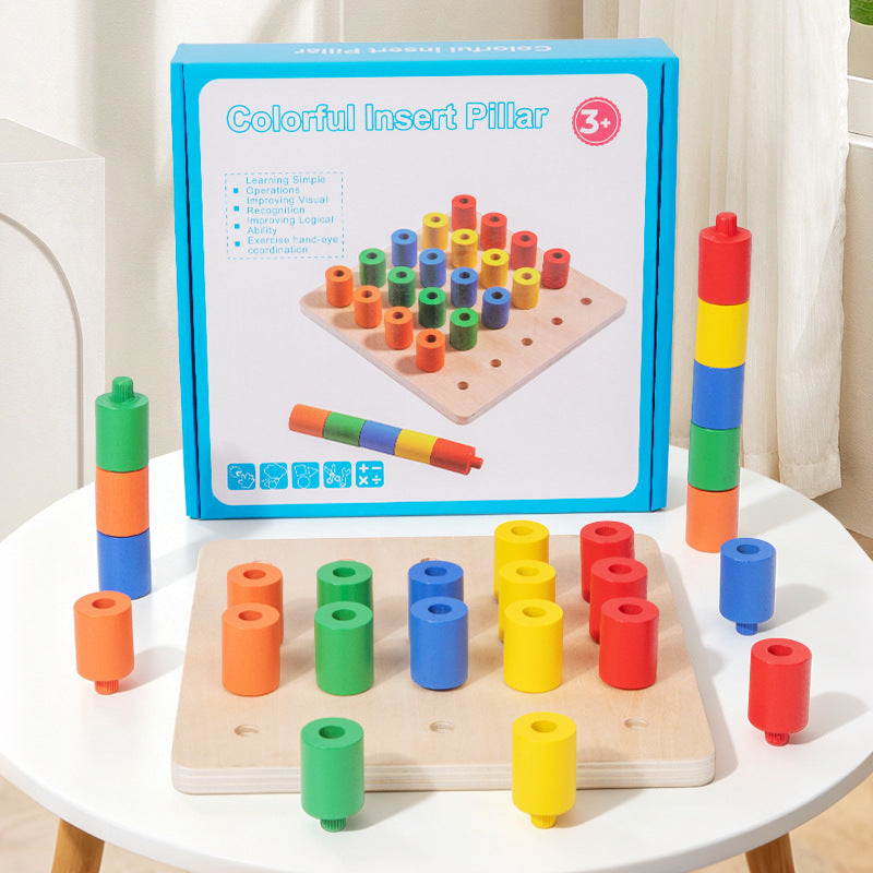 Wooden Sensory Training Toy for Kids, Montessori Cylinder Peg Board