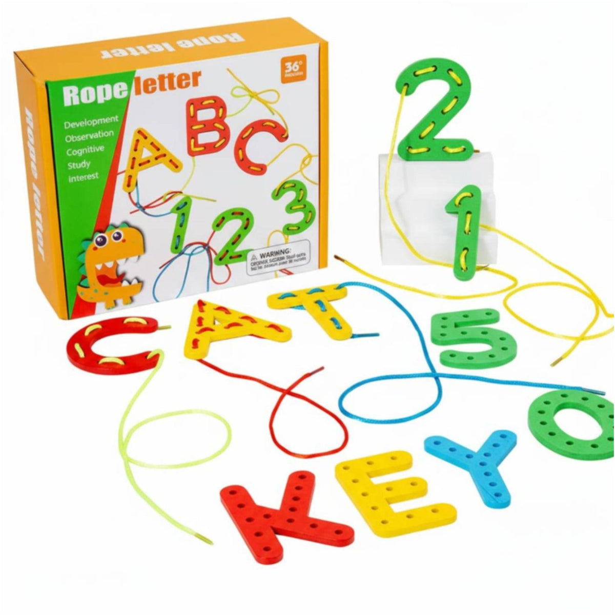 Early Learning Number and Letter Threading Toy Develops Fine Dexterity Skills Educational Stringing Beads Set Hand-Eye Coordination Wooden Alphabet Lacing Cards Cognitive Development for Toddlers, Preschoolers, Kids 3+