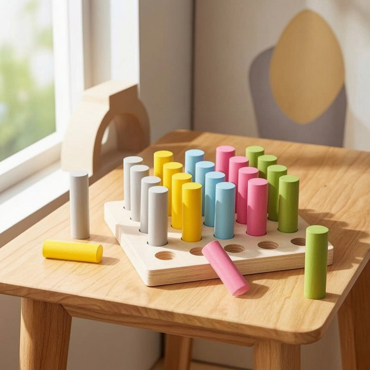 Hands-on Peg Insertion Toy Color Recognition Wooden Peg Board Educational Counting Pegs Learning for Preschoolers