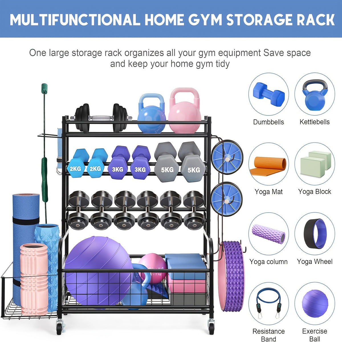 Multi-layer Mobile Yoga Rack and Golf Bag Stand