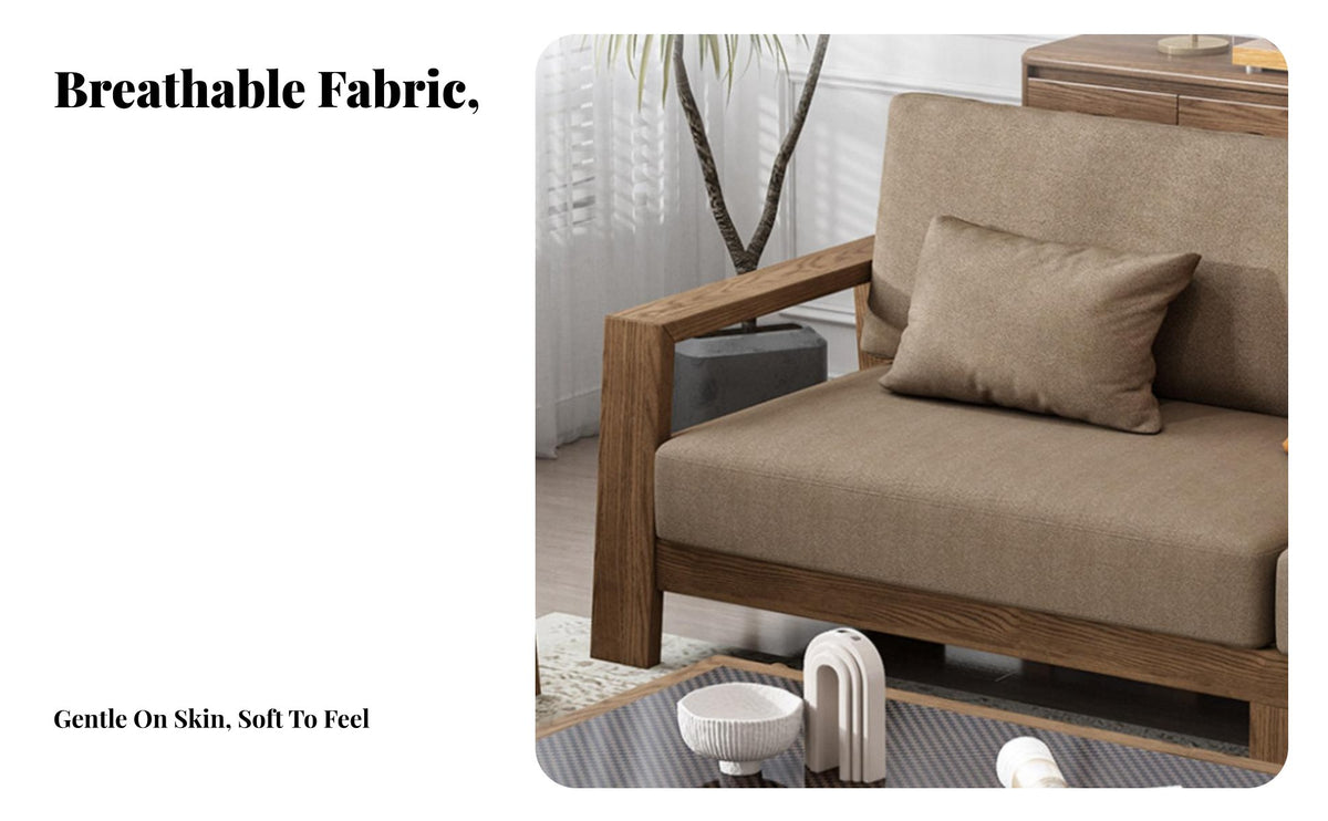 Nordic Design L-Shaped Wooden Frame Sofa Walnut Color Finish configurable Sofa with Storage Ottoman Fabric Upholstery Living Room Furniture Minimalist design aesthetic for Apartment Dwellers, Homeowners, Families, Home, Lounge Area