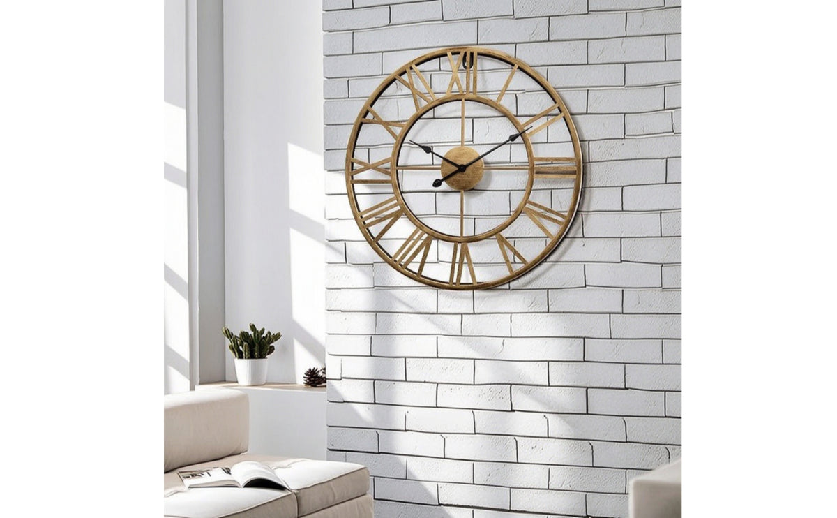 Wrought-Iron Style Wall Clock with Roman Numerals Vintage Skeleton Wall Clock Industrial Minimalist for Living Room, Office, Entryway