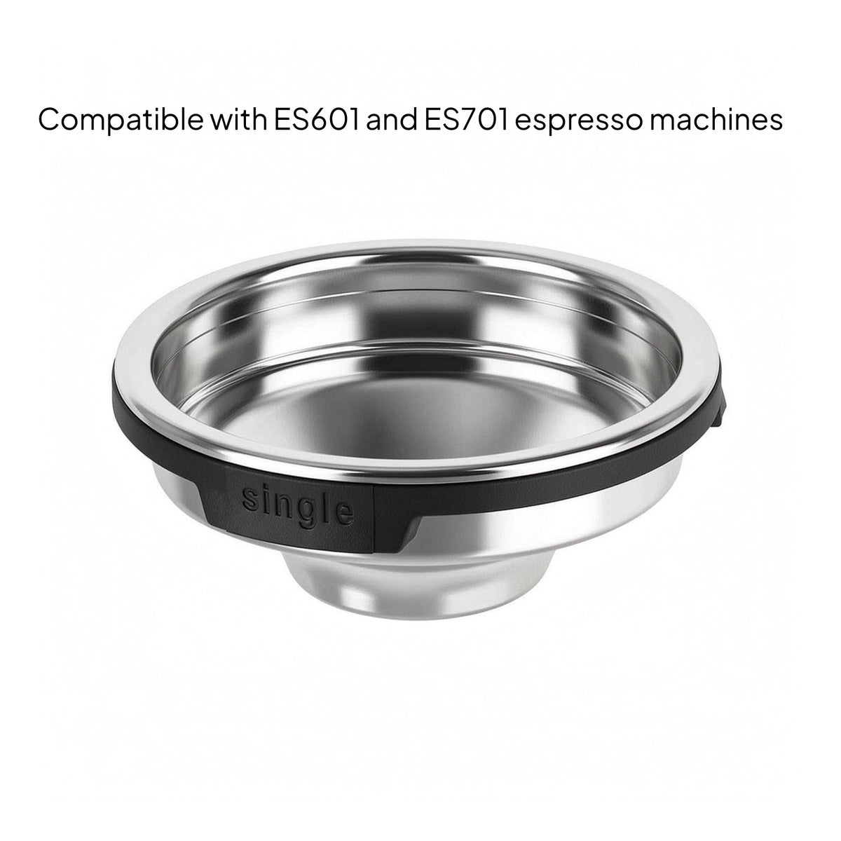 Rich Crema Stainless Steel Coffee Filter Basket Shiny Metal Single-Cup Filter Basket Black Rim Integrated Tab