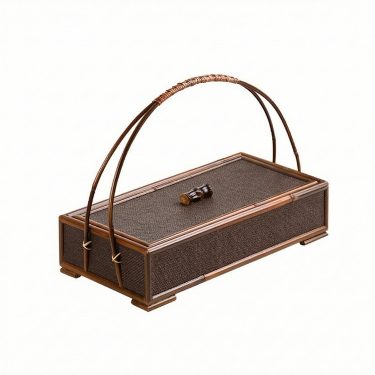 Tea Storage Box with Handle Woven Bamboo Tea Chest Portable for Home Display