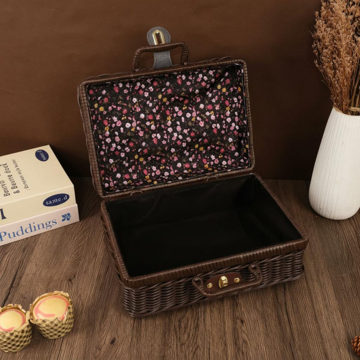 Vintage Design Suitcase With Handle Wicker Gift Box Handmade Look