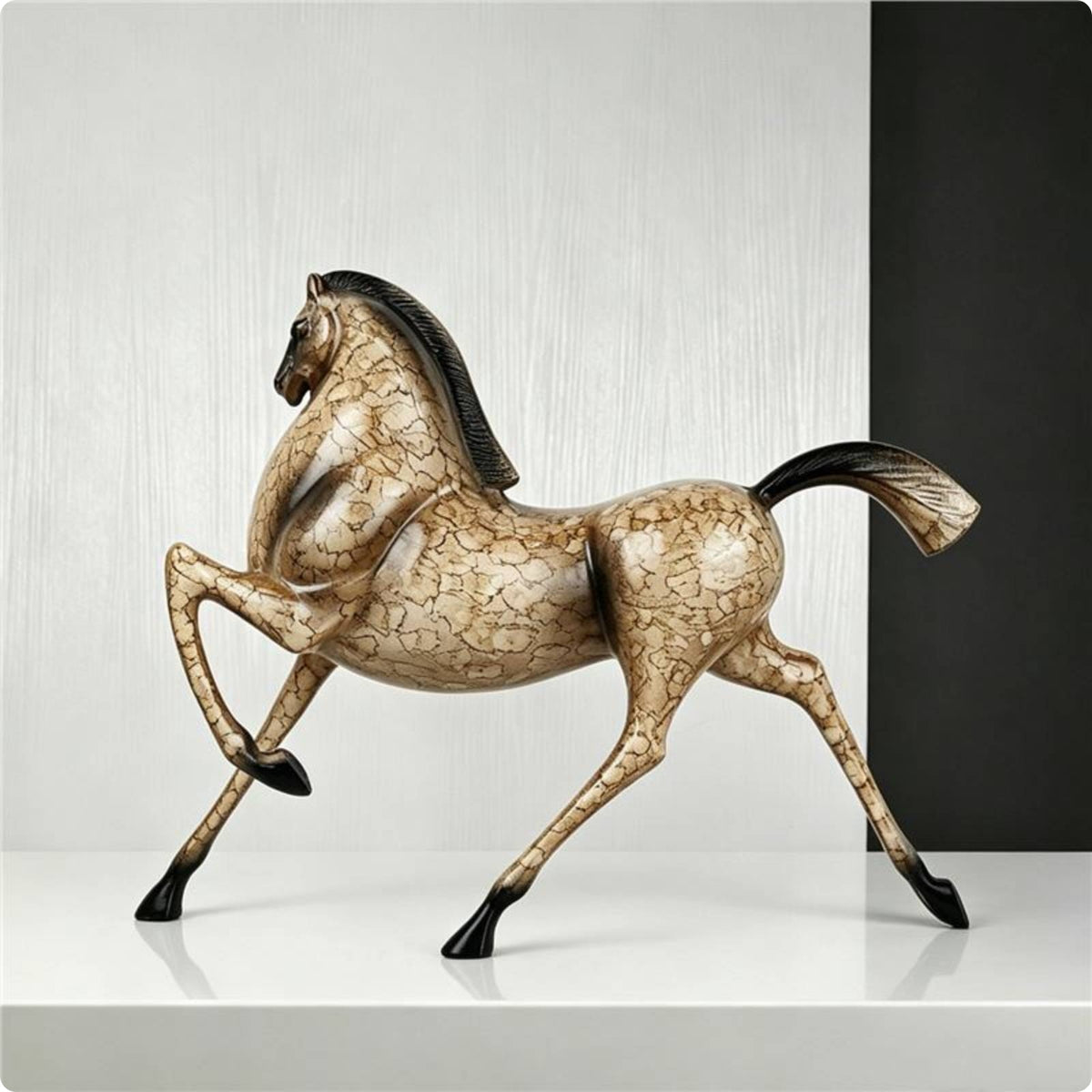 Rearing Horse Statue Crackle Finish Rearing Horse Figurine Dynamic Pose Decor Detail for Home Display