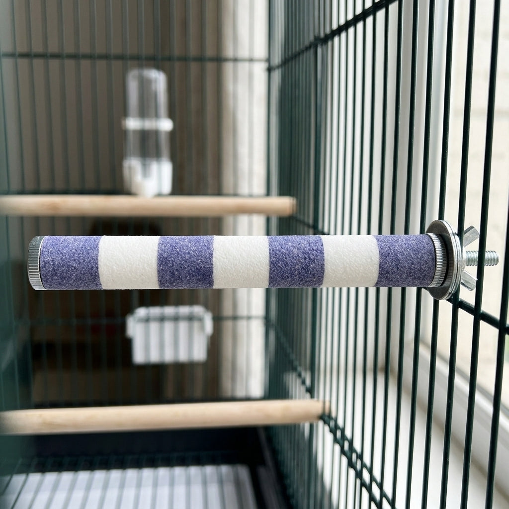 Sanding Perch for Bird Cage, Emery Paper Stand Rod, Wooden Perch for Cockatiel Foot Care, Striped Single Pack
