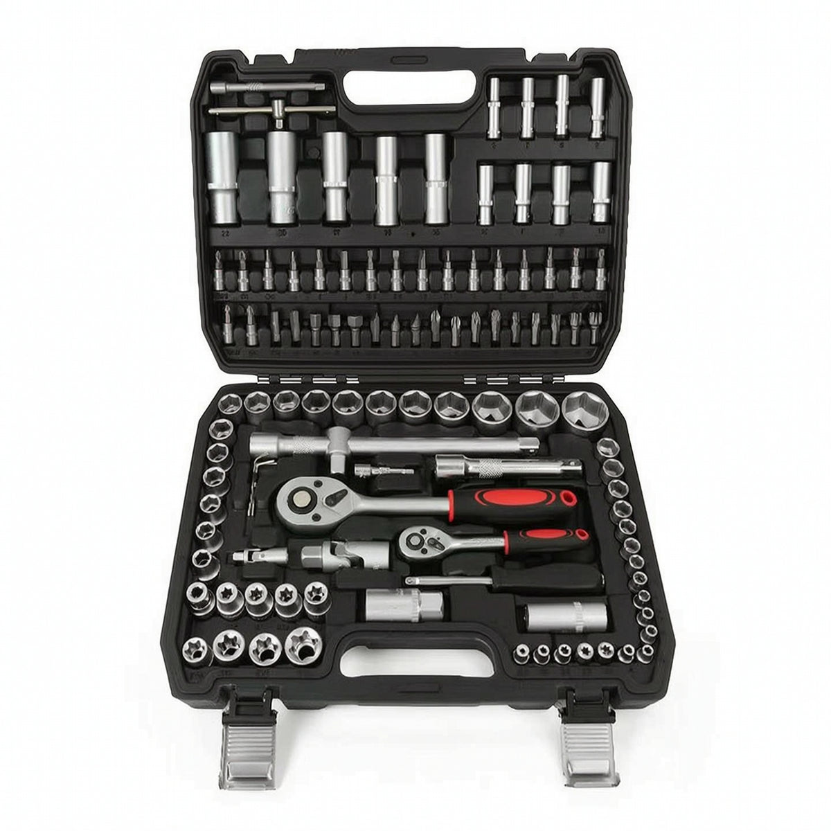 Hard-Shell Socket and Screwdriver Set Molded Tool Case with Metal Latches Organized Tool Set with Carrying Case Sturdy for Homeowners