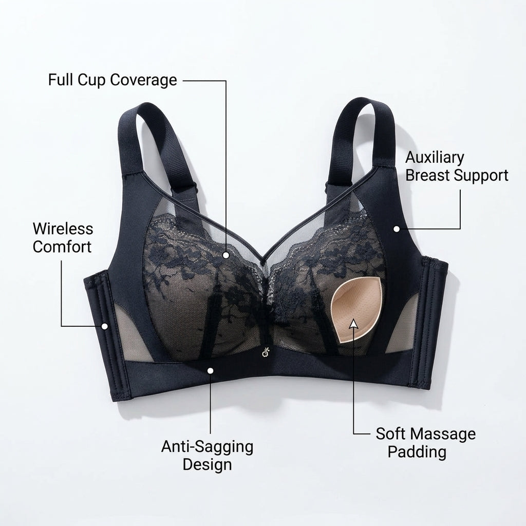 Support Bra for Women with Full Coverage and No Underwire, Non Wired for Plus Size, Multi-Hook Back Closure for Work Wear and Loungewear