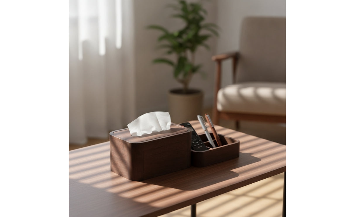 Walnut Tissue Box Solid Wood Tissue Box Holder Low-Profile for Office