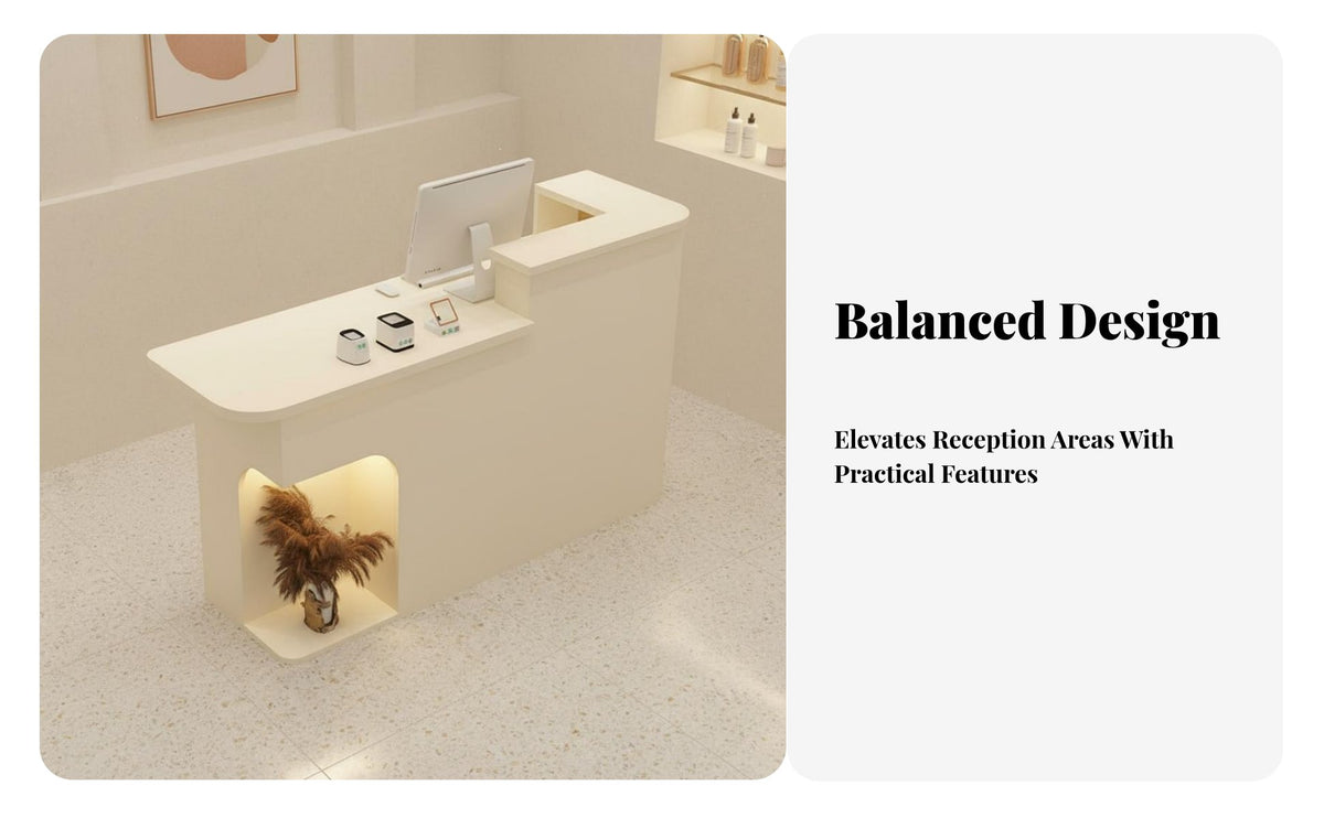 L-Shaped Reception Desk Multi-Functional Modern L-Shaped Reception Desk Sturdy Construction Commercial Checkout Counter for Workplaces, Lobbies