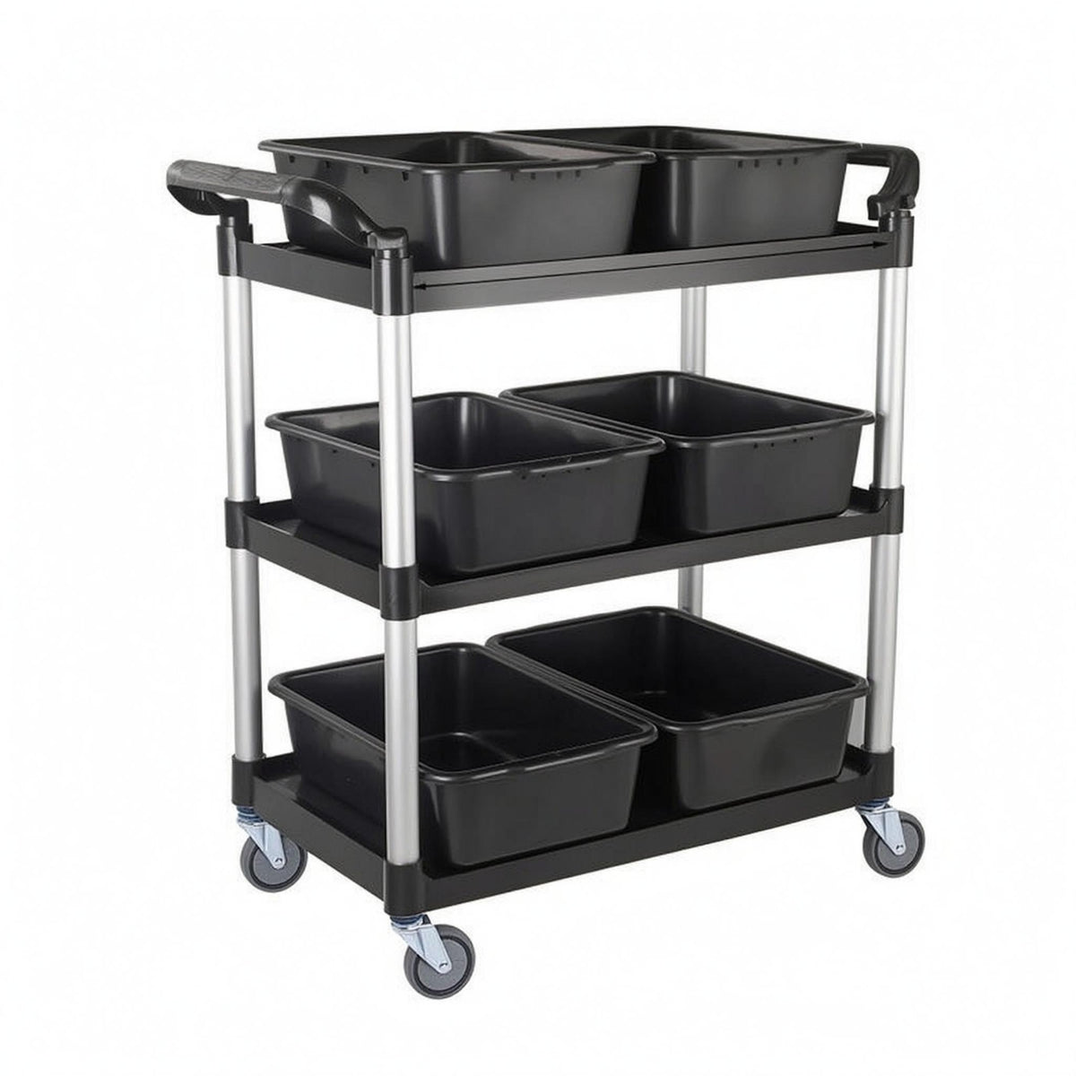 3-Tier Utility Cart Metal Frame Three-Tier Trolley Side Handles