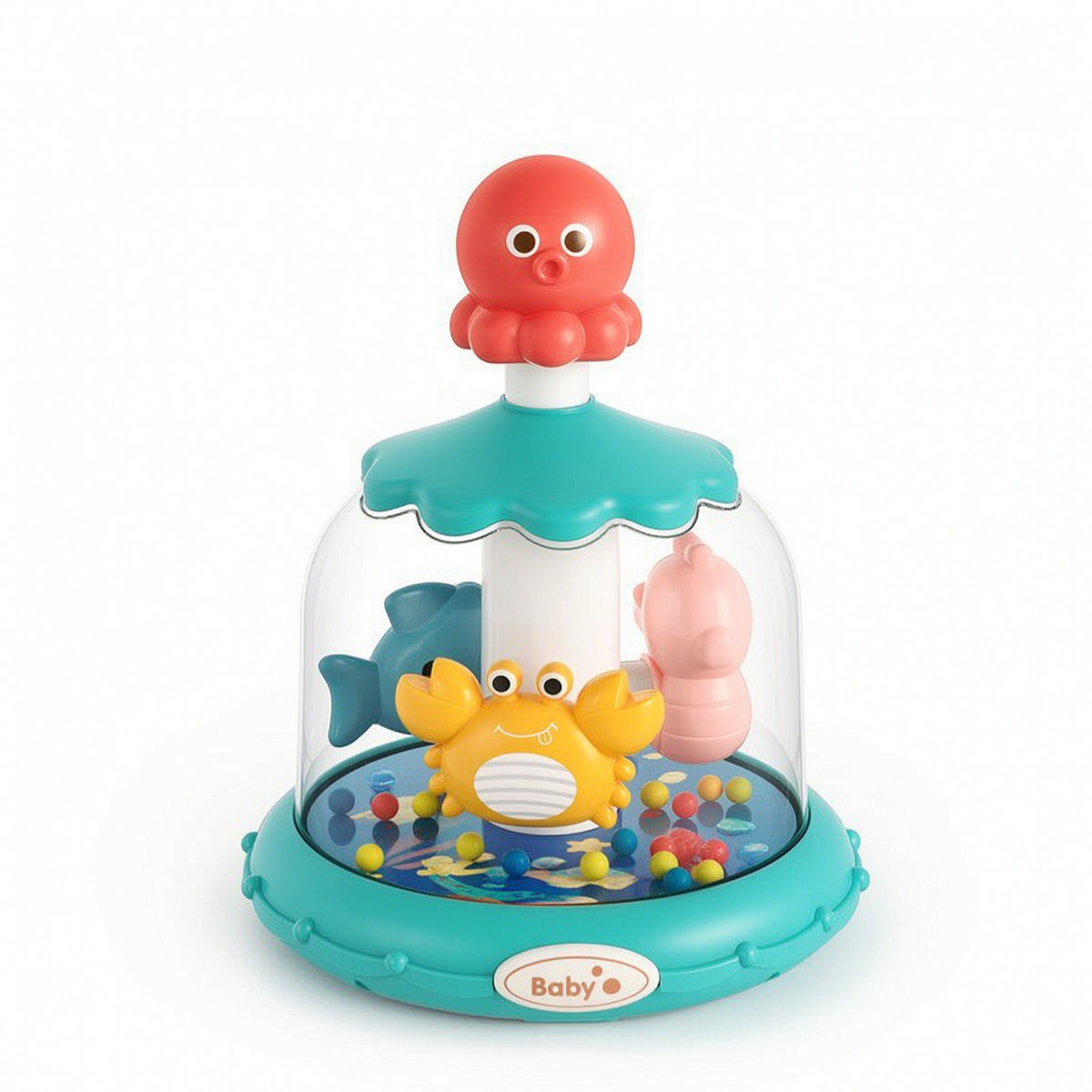 Ocean Carousel Toy Rotating Press and Twirl Toy Interactive Sensory for Babies, Floor Play, Playroom