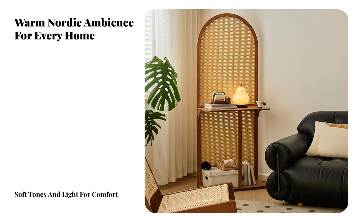 Easy Setup Freestanding Partition Lightweight Arched Cane Panel Partition with Shelves Allows Light and Ventilation Room Divider Minimalist Aesthetic for Small Apartment Residents, Homeowners, Interior Design Enthusiasts, Entryway, Entrance Hall, Bedroom