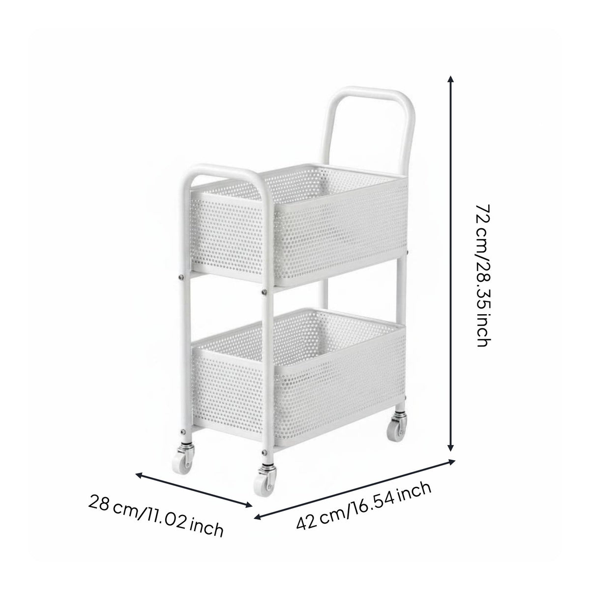2 Tier Rolling Trolley Multi Use 2 Tier Storage Trolley Space Saving for Bedroom