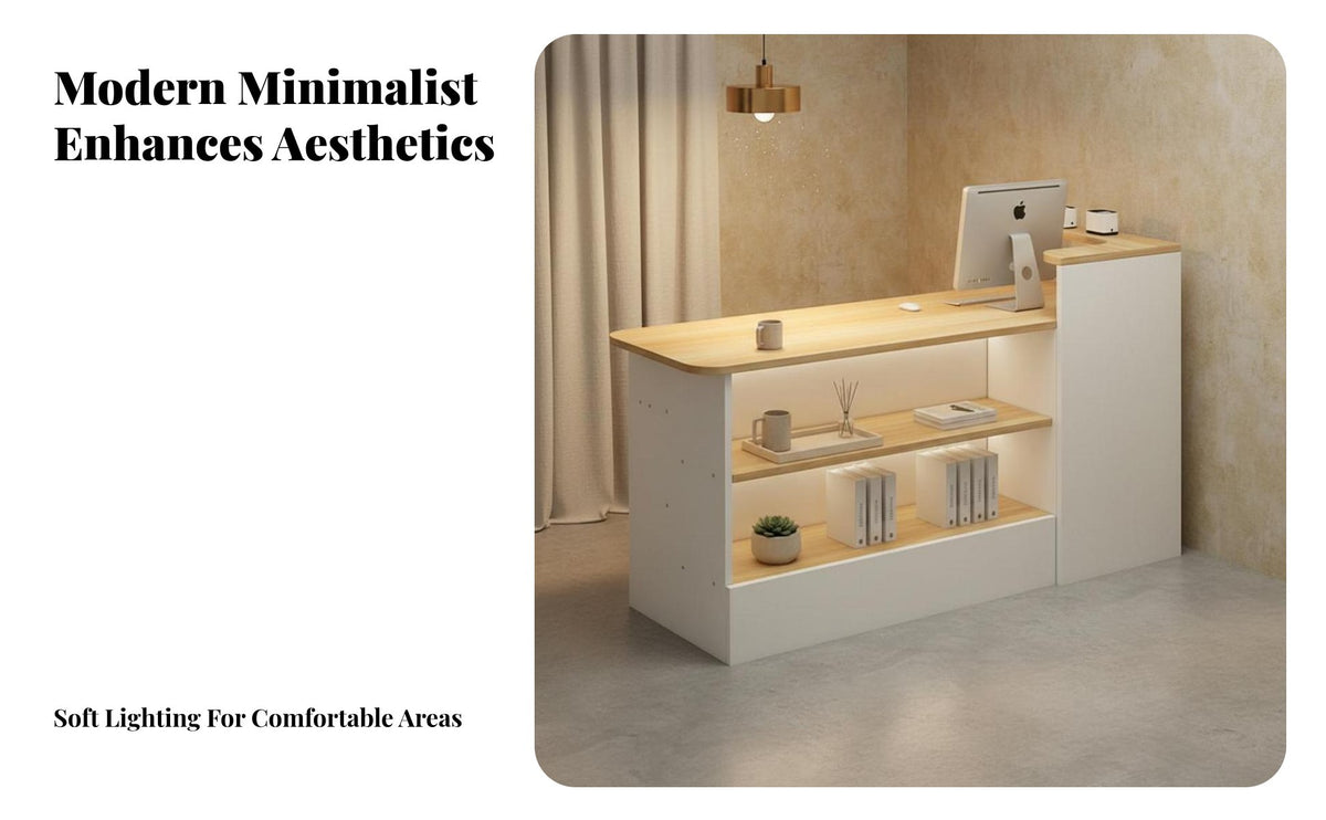 Wabi-Sabi Design Retail Checkout Counter Light Luxury Design Modern Reception Counter Table Multi-Functional Commercial Checkout Desk Sturdy Construction for Receptionists, Business Owners, Restaurant, Lobbies, Hotel Lobby, Medical Practice S