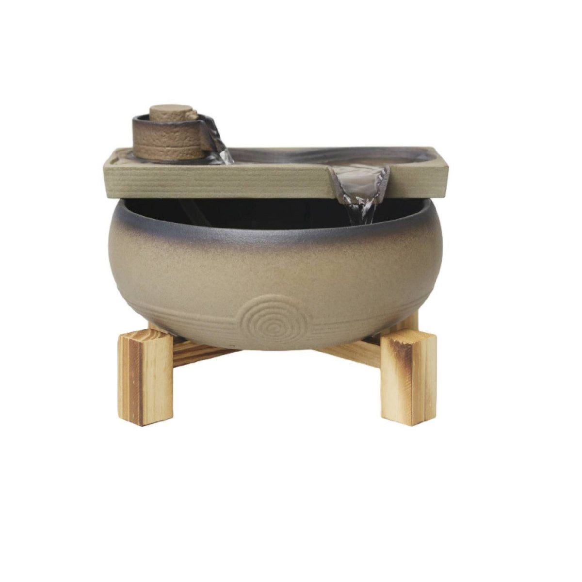 Ceramic Fountain with Wooden Stand Zen Ceramic Tabletop Fountain Quiet for Desk